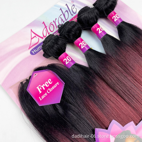 cheap synthetic hair with lace closure, amazing Yaki wave two tone color synthetic hair extension